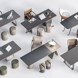 Desk and Chair Combination Study Desk and Chair Office Desk and Chair 3d model