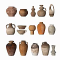 Decorative Ceramic Vessels In Various Shapes With Earthy Tones And Textured Surfaces