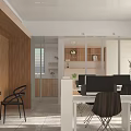 Modern Public Office Space With Wooden Paneling Large Windows Work Desks And Green Plants