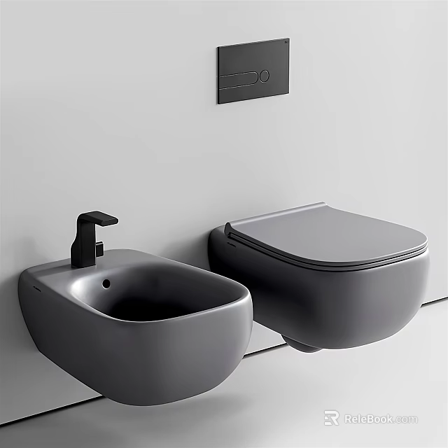 Modern Gray Wall Mounted Toilet And Sink In Bathroom Design 3d model 