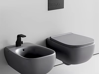 Modern Gray Wall Mounted Toilet And Sink In Bathroom Design 3d model