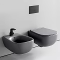 Modern Gray Wall Mounted Toilet And Sink In Bathroom Design