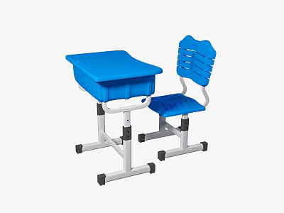 Blue Kids Plastic Desk with Slatted Chair and Drawer Stable Base Design 3d model