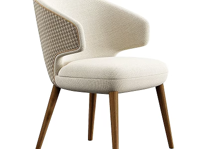 Modern Fabric Upholstered Single Chair With Curved Back And Wooden Legs 3d model