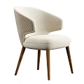 Modern Fabric Upholstered Single Chair With Curved Back And Wooden Legs