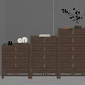Three Elegant Wooden Chest of Drawers with Golden Handles in Minimalist Room Interior