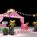 Photo Spot With Pink White Striped Tent Colorful Flags Yellow Flowers Red Cannon Checkerboard Floor