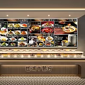 Decorative Lights in Chinese Restaurant Interior with Food Display Counter and Menu Board