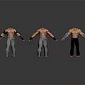 Shirtless Men In Various Poses With Different Pants And Arm Guards 3D Character Models