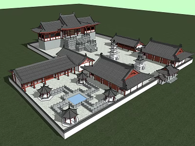 Traditional Chinese Ancient Architecture With Courtyard Layout Classic Roofs And Pavilions Design 3d model