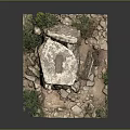 Natural Stone Structure with Green Plants and Rocky Ground Outdoor Scene