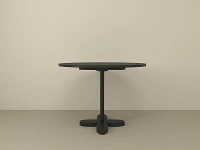 Minimalist Black Round Dining Table With Unique Base In Light Colored Room 3d model