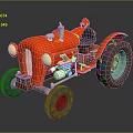 Red Vintage Cartoon Style Tractor Model With Large Wheels And Yellow Headlights