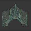 Dark Textured Architectural Archway Featuring Symmetrical Geometric Patterns And Pointed Top Design 3d model