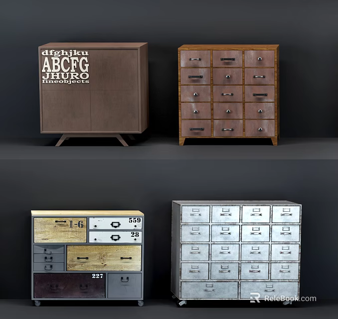 Modern Vintage Entryway Cabinet And Sideboard With Wooden Metal Multiple Drawers Storage 3d model 