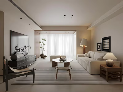 Quiet Wind Home Living Room Advanced Grey Living Room No Main Light Living Room Antique Living Room Black and White Grey Living Room Quiet Wind Sofa Coffee Table TV Background Wall Cross Hall Living Room 3d model