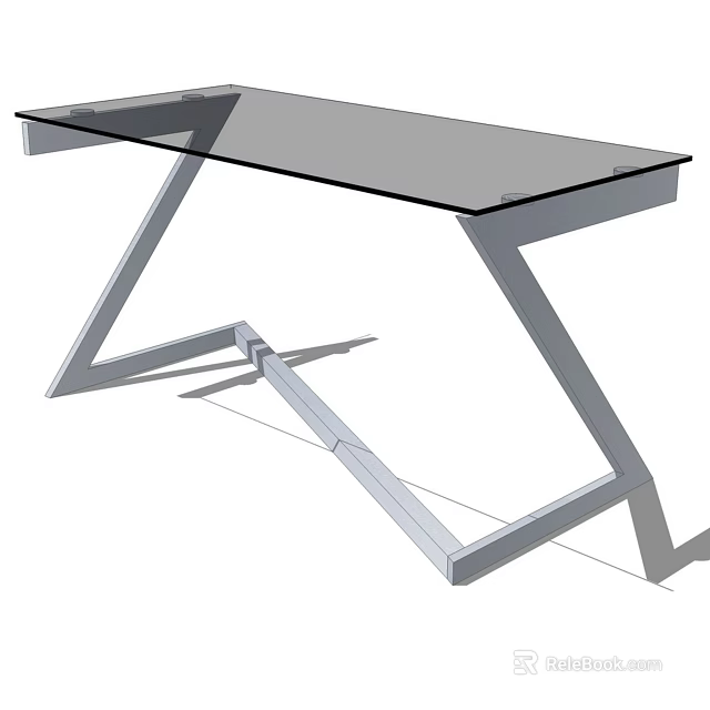 Modern Office Desk With Glass Top And Metal Geometric Legs Design 3d model 