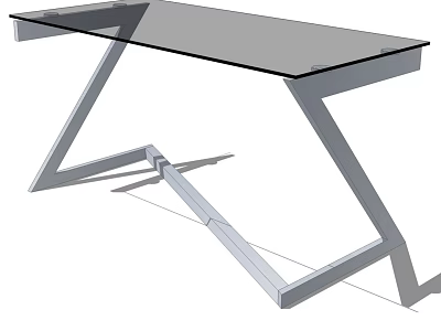 Modern Office Desk With Glass Top And Metal Geometric Legs Design 3d model