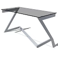 Modern Office Desk With Glass Top And Metal Geometric Legs Design