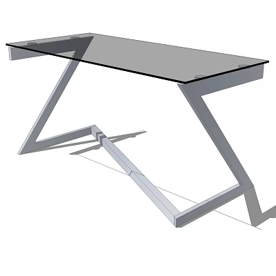 Modern Office Desk With Glass Top And Metal Geometric Legs Design 3d model