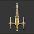 Antique Golden Cannon With Wooden Wheels And Metal Decorations On Dark Background