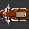 Red Scooter Model With Brown Bag And Silver Details On Reflective Surface