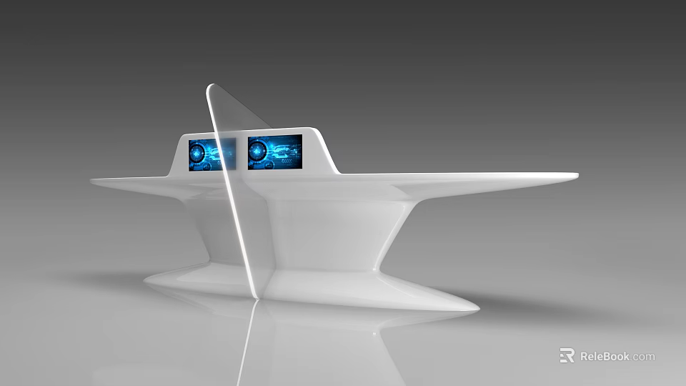 Modern Public Facility With White Structure And Blue Information Screens 3d model 