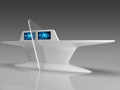 Modern Public Facility With White Structure And Blue Information Screens 3d model