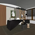 Modern Study Desk Carpet Bookcase Chandelier 3d model