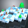 Green Christmas Tree Plants in Wintery 3D Scene with Snow Blocks Gifts Candy Canes Snowmen