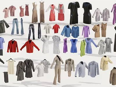 Colorful Assorted Clothing Collection With Dresses Tops Pants Coats And Jackets 3d model