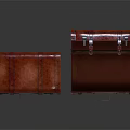 Two Red Leather Suitcases Open and Closed with Brown Interior Details 3d model