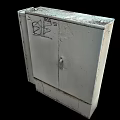 Weathered White Metal Cabinet With BB Graffiti On Door And Rustic Exterior
