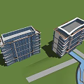 Modern High Rise Apartment Buildings With Glass Curtain Walls Balconies Green Lawns and Curved Waterway