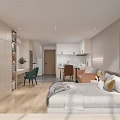 Modern Apartment Interior With Sofa Bed Table Lighting And Wall Art
