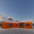 Orange And White Container Milk Tea Shop Exterior With Open Terrace And Wooden Floor