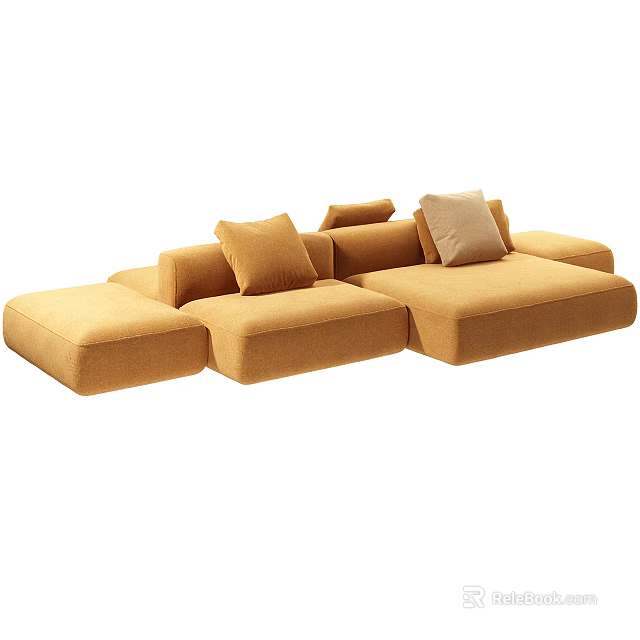 Leisure Modular Sofa Set With Orange Upholstery And Comfortable Cushions 3d model