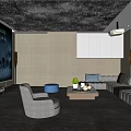 Modern Home Theater With Starry Ceiling Projector Large Projection Screen Comfortable Sofa And Coffee Table 3d model