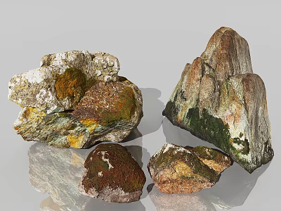 Natural Stone Wood Decorative Pieces With Rustic Texture And Earthy Color Tones 3d model