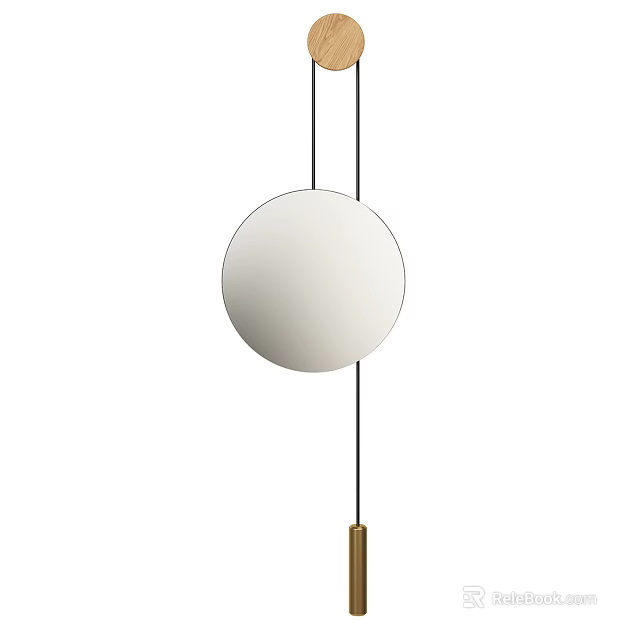 Round White Hanging Mirror With Black Strings And Golden Pendant Decoration 3d model 
