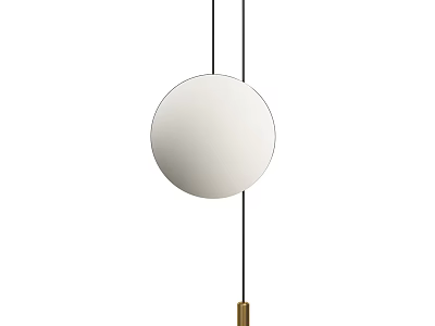 Round White Hanging Mirror With Black Strings And Golden Pendant Decoration 3d model