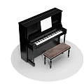 Black Upright Piano With Stool And Sheet Music For Musical Performance
