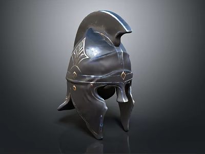 Ancient Greek Warrior Helmet With Intricate Metal Carvings And Protective Ear Flaps 3d model