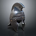 Ancient Greek Warrior Helmet With Intricate Metal Carvings And Protective Ear Flaps