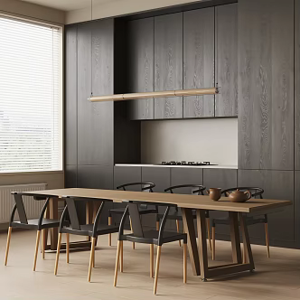 Solid Wood Dining Tables and Chairs Solid Wood Cabinet 3d model