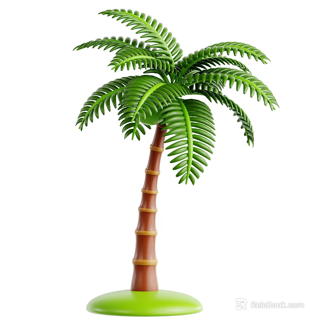Green Palm Tree With Feathery Leaves And Brown Ringed Trunk 3d model 