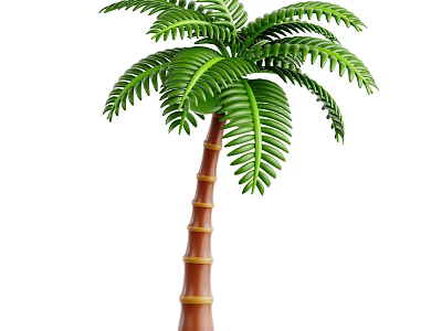 Green Palm Tree With Feathery Leaves And Brown Ringed Trunk 3d model