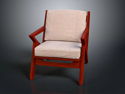 Stylish Wooden Chair Design With Mahogany Frame And Beige Padded Cushion Backrest 3d model