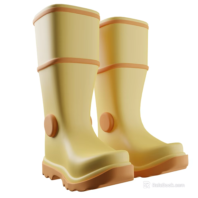 Yellow Rain Boots With Orange Accents And Waterproof Design For Outdoor Use 3d model 