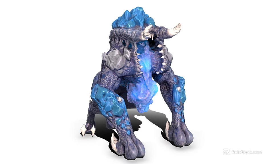 Blue Rock Ice Horned Game Movie Character With Glowing Core And Massive Body 3d model 